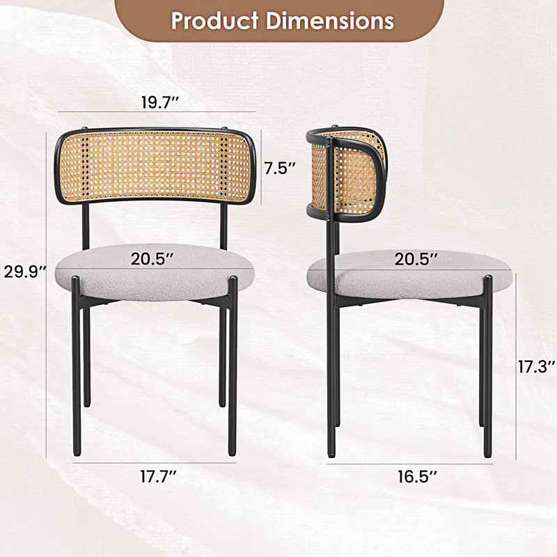 Ensemble de 4 chaises de salle à manger rembourrées modernes avec dossier en rotin, Velours gris clair, 4