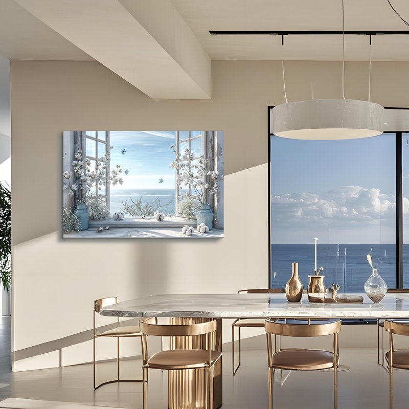 Fleur rustique, art mural pour salon, fenêtre, paysage marin, paysage marin, peinture, impressions sur toile