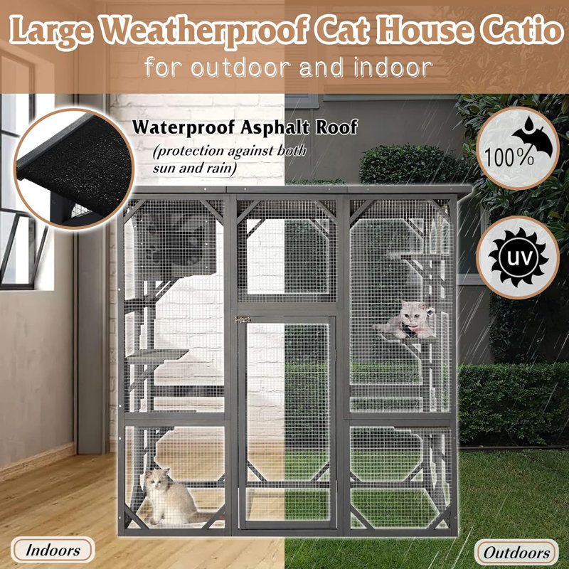 Grand parc pour chat intérieur / extérieur Euretta, Gris