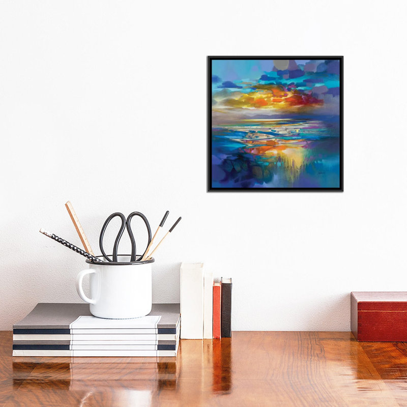 «Cyan liquide» par Scott Naismith - reproduction d'art, H 12 po x l 12 po x P 1,5 po, Toile avec cadre noir