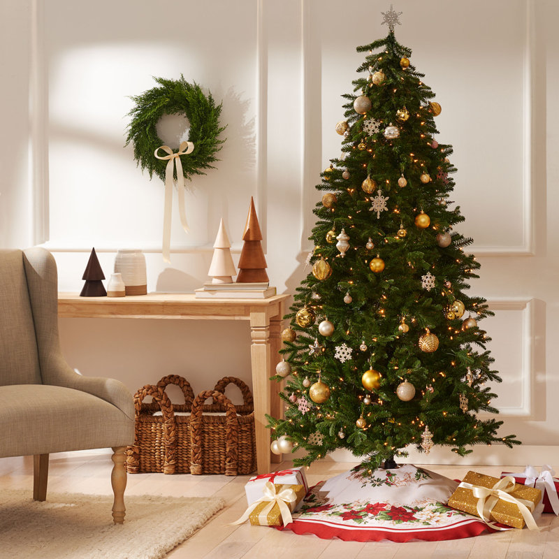 Red and White Poinsettias Polyester Christmas Tree Skirt