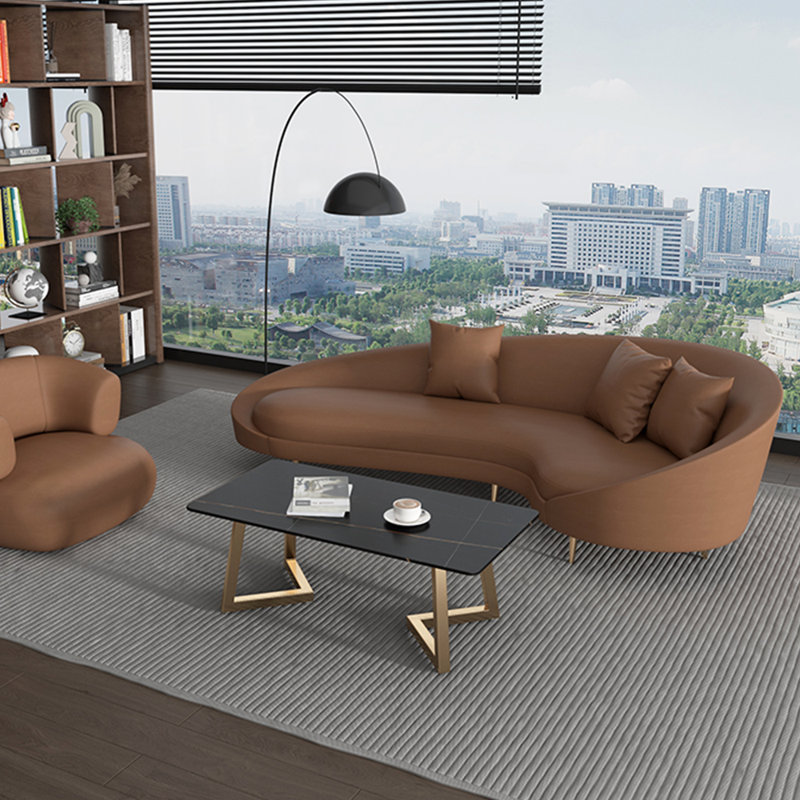 Chaises longues confortables en similicuir de bureau incurvées Comfy, Orienté à droite, Café