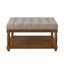 Grande table basse carrée avec repose-pieds en lin capitonné et grand repose-pieds avec tablette en bois massif - bleu marine-125537927