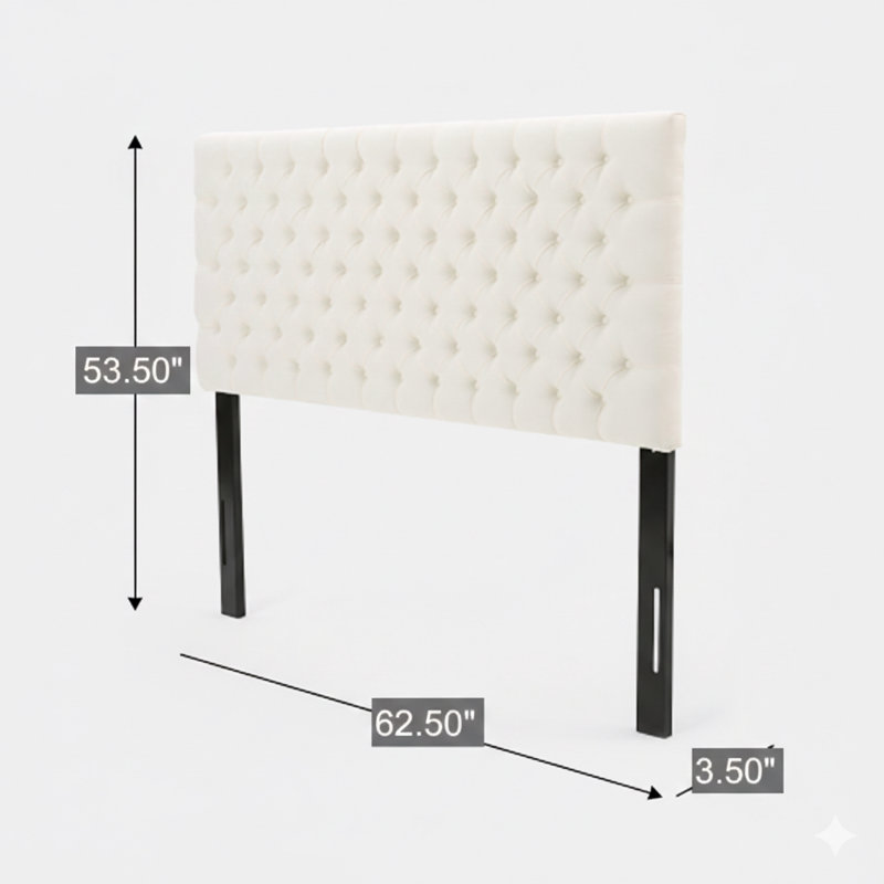 Tête de lit capitonnée et capitonnée pour lit de style moderne à boutons, fabrication en bois massif réglable, comprenant des pieds en métal durables pour la chambre à coucher.