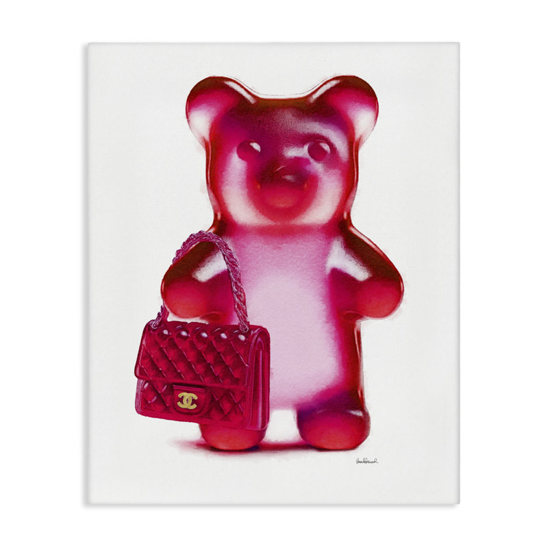  «Red Bear & Purse», art mural sur toile par Amanda Greenwood, H 48 po x l 36 po