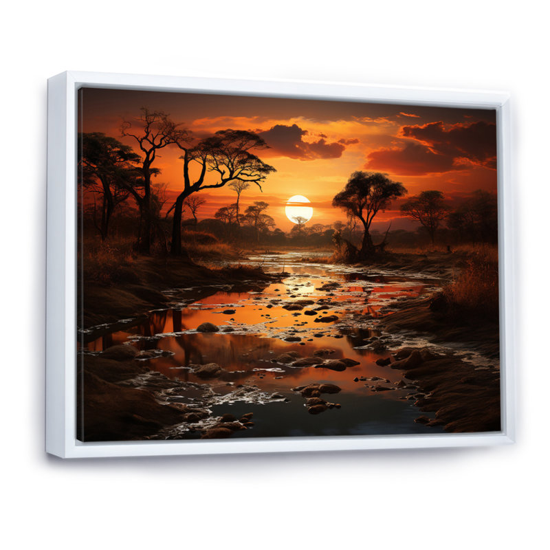 «African Sunset Oasis I», reproduction sur toile, H 24 po x l 32 po x P 1 po, Cadre flottant blanc