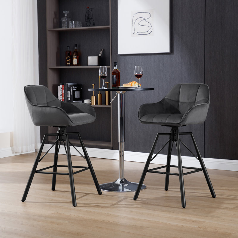 Mukesh Swivel Upholstered Counter Stool with Metal Frame, Dark Grey