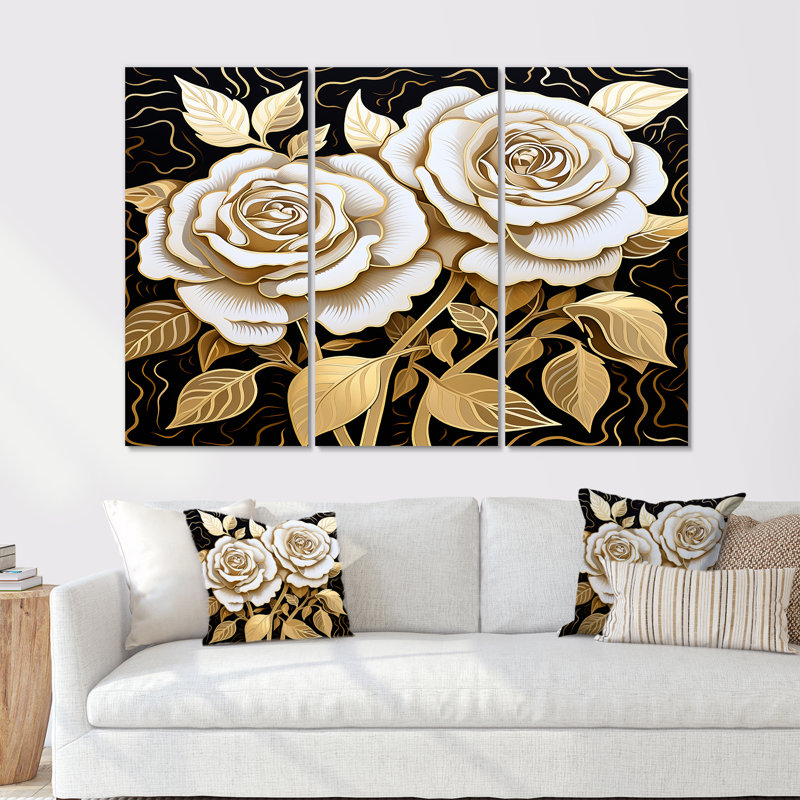 Houdemont - Ensemble d'art mural roses, Toile tendue, H 32 po x l 48 po x P 1 po