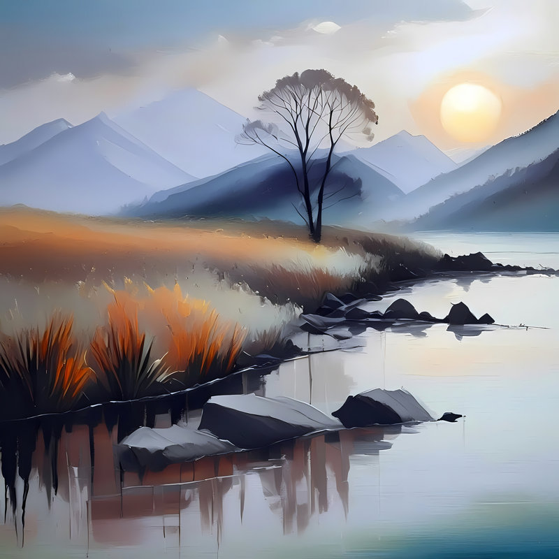 Coucher de soleil sur la rivière Misty, H 24 po x l 24 po