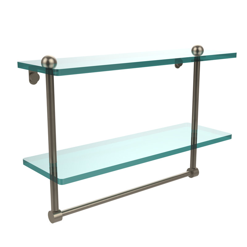 Gober 2 Piece Metal Tiered Shelf with Towel Bar, 16", Matte Gray