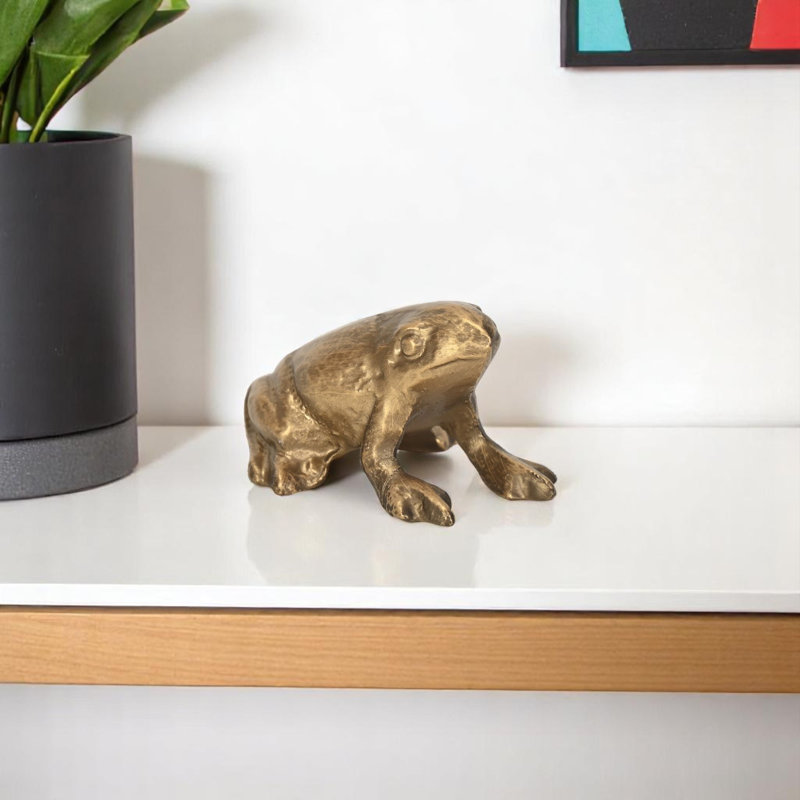 Figurine de grenouille en fonte dorée 3 po Waconia