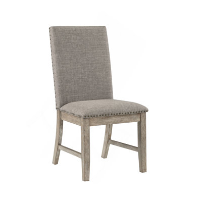 Set Of 2 Side Chairs Upholstered Backrest Seat Nailhead Trim Brown Gray Finish Dining Furniture