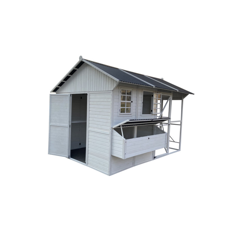 Zylina White Wooden Chicken Coop with Run and Nesting Bays