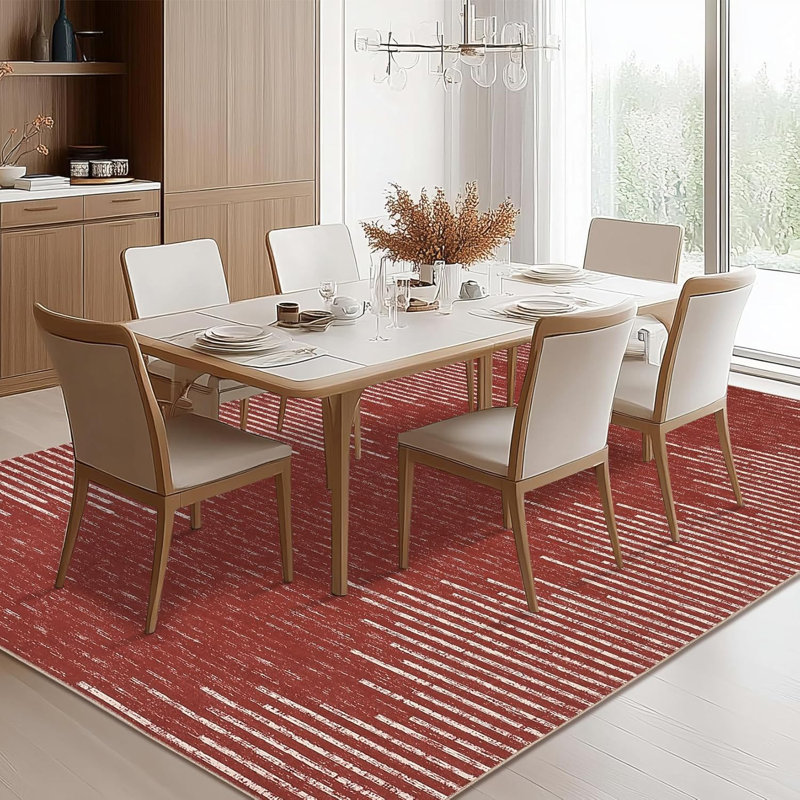 Area Rug 8X10 Washable Area Rugs For Living Room Bedroom Dining Room Neutral Area Rug Geometric Striped Carpet Stain Resistant Farmhouse Floor Cover Red