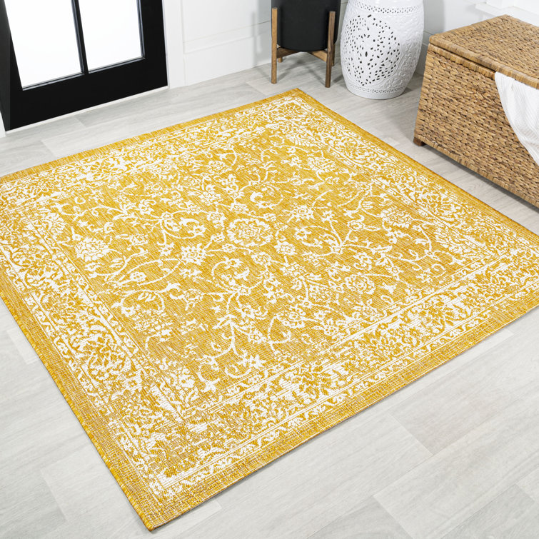 Delcine Bohemian Textured Weave Floral Yellow/Cream Indoor/Outdoor Rug