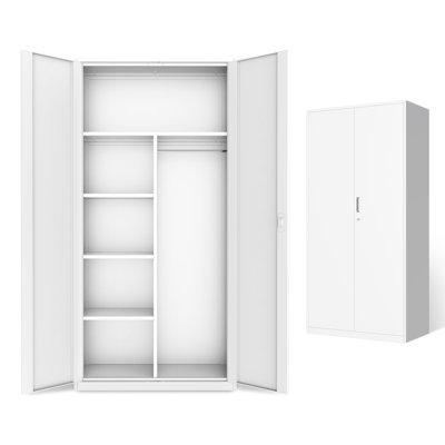 72" Lockable Heavy Duty Metal Storage Cabinet W/ Hanging Rod&Shelves