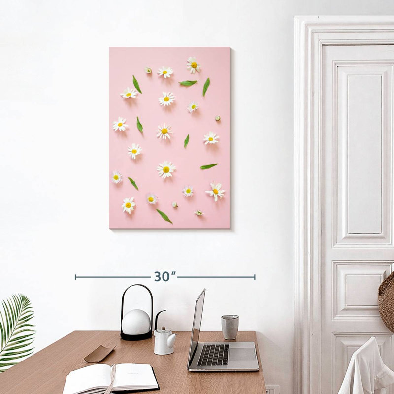 Harnek Daisy Camomille sur fond rose, H 30 po x l 20 po