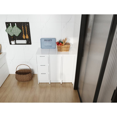 36" Freestanding Bathroom Storage Cabinet, Soft Close Doors and Drawers , Glossy White, Plywood, KD-Packing, 12" x3 Combination (Suitable For Bathroom, Kitchen, Study Room, Bedroom, Etc)