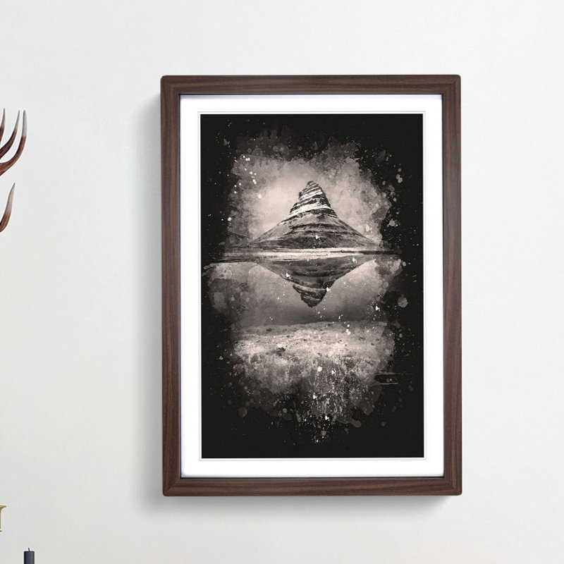 View Of Kirkjufell Mountain In Iceland - Single Picture Frame Painting on MDF, Walnut Framed, 87cm H x 62cm W x 2cm D