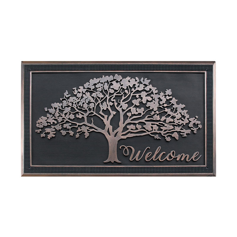 Offutt Oak Tree Design 100% Rubber Front Door Mat 30”x 48”, Non-Slip Welcome Doormat
