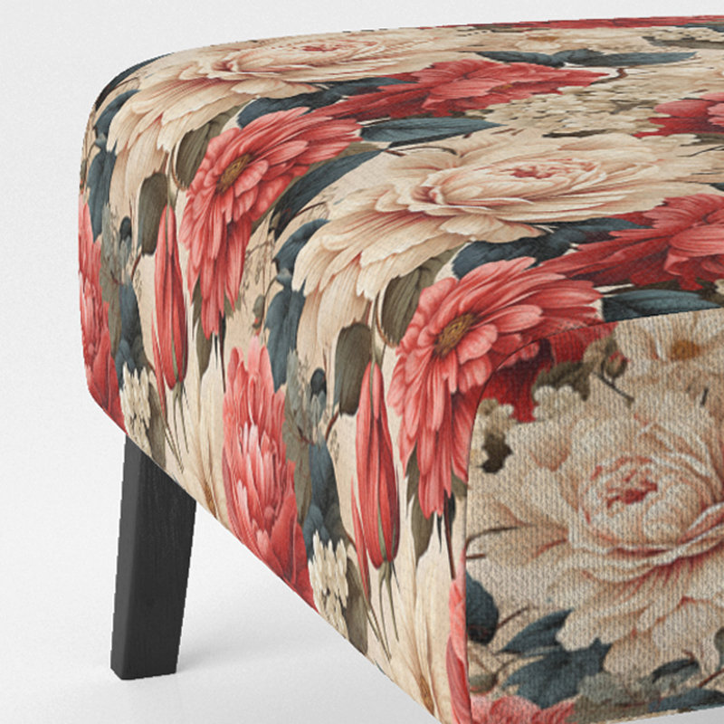 Motif floral rétro rose et beige - Fauteuil de chambre rembourré, fauteuil d'appoint rose