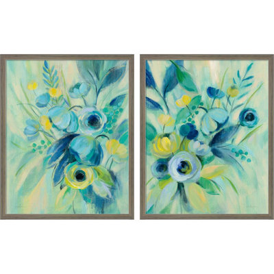 Elegant Blue Floral I & II par Silvia Vassileva - Ensemble de 2 reproductions de cadres photo