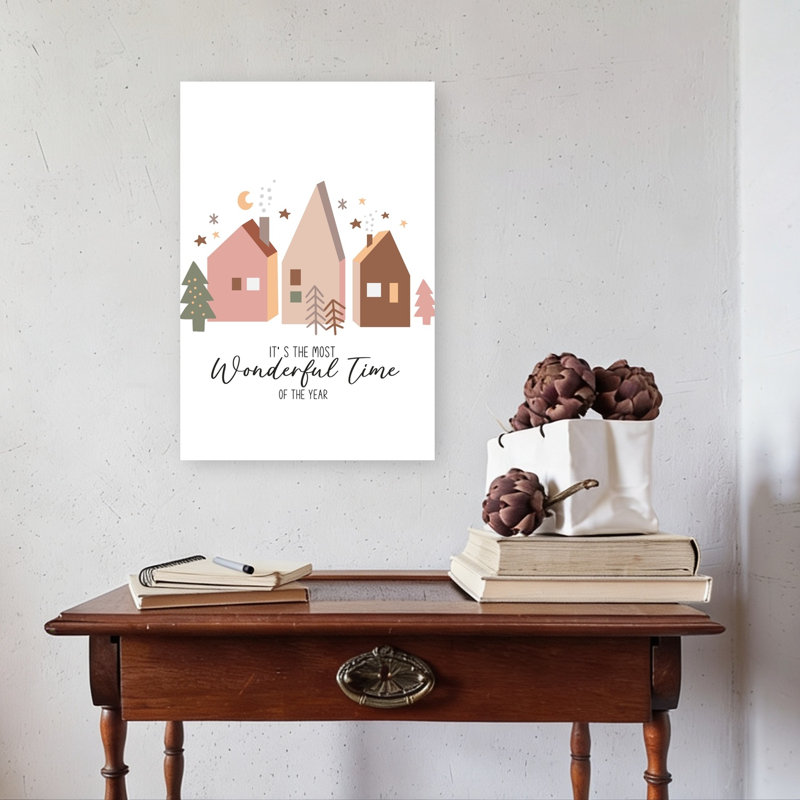 Wonderful Time Christmas Village Abstract Contemporary Christmas Tree Winter Architecture Wall Art Print 1 Piece Wrapped Canvas Wall Art