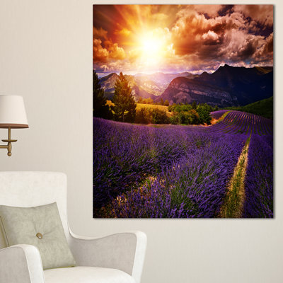 «Beautiful Sunset over Lavender Field», reproduction de photo sur toile tendue