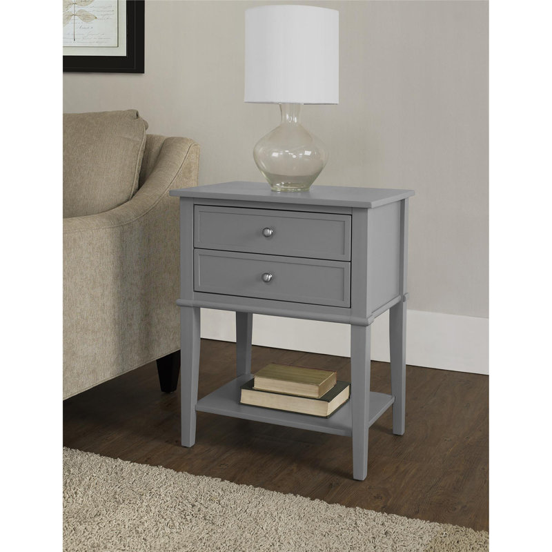 Deonni 56cm W Solid Wood Bedside Table, Grey