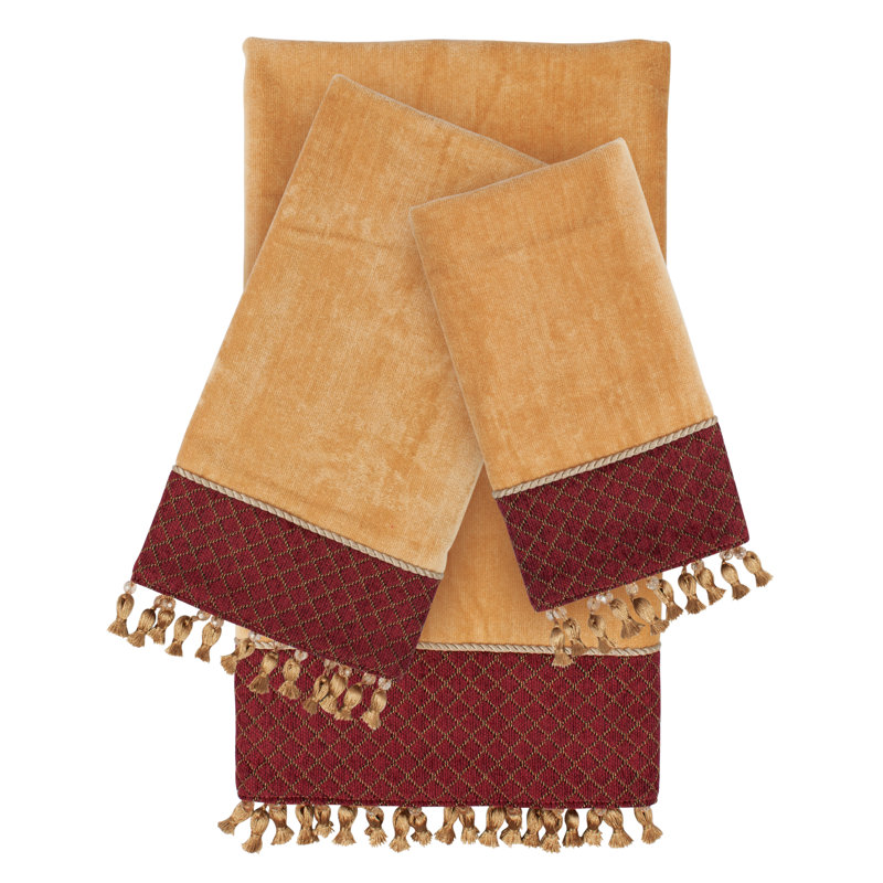 Selesia 3 Piece 100% Cotton Towel Set, Red/Yellow