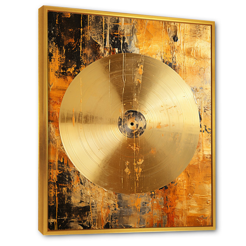 Cymbale symphonie dorée - reproduction d'art sur toile, Cadre flottant doré, H 32 po x l 24 po x P 1 po