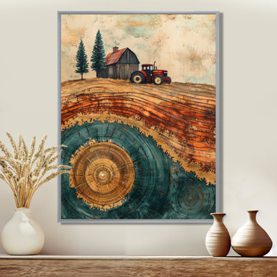 Doytcho Barn with Tractor Landscape on A Top of Brown I - Farm Wall Art