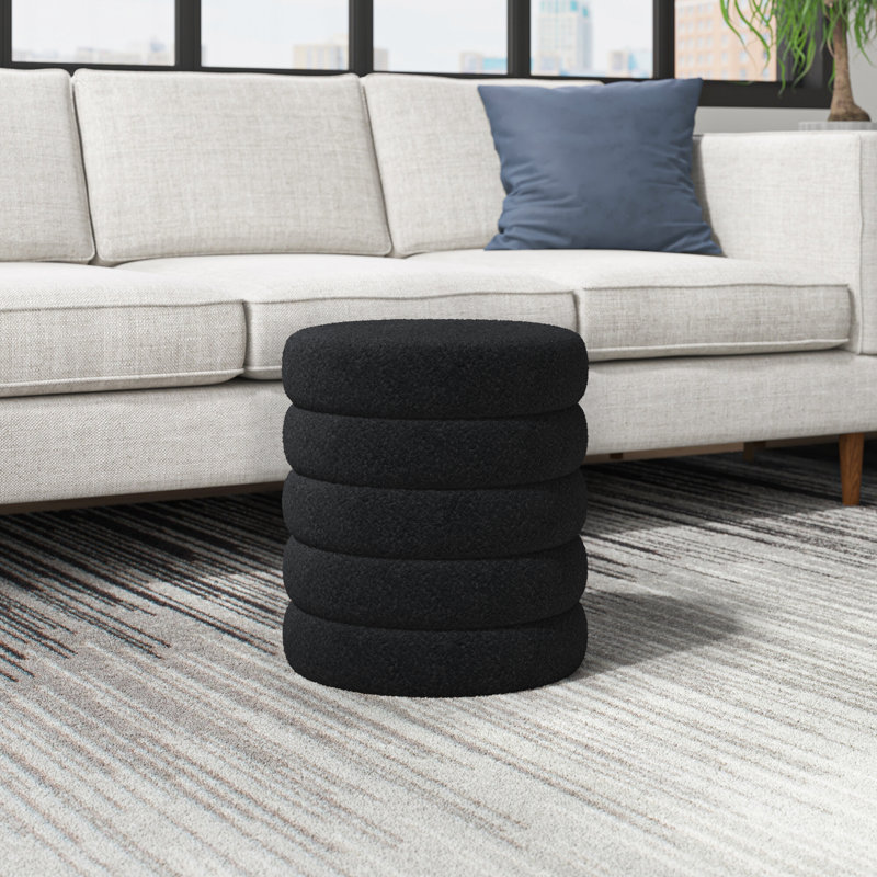 Amy-Claire Upholstered Ottoman, Black Boucle Fabric
