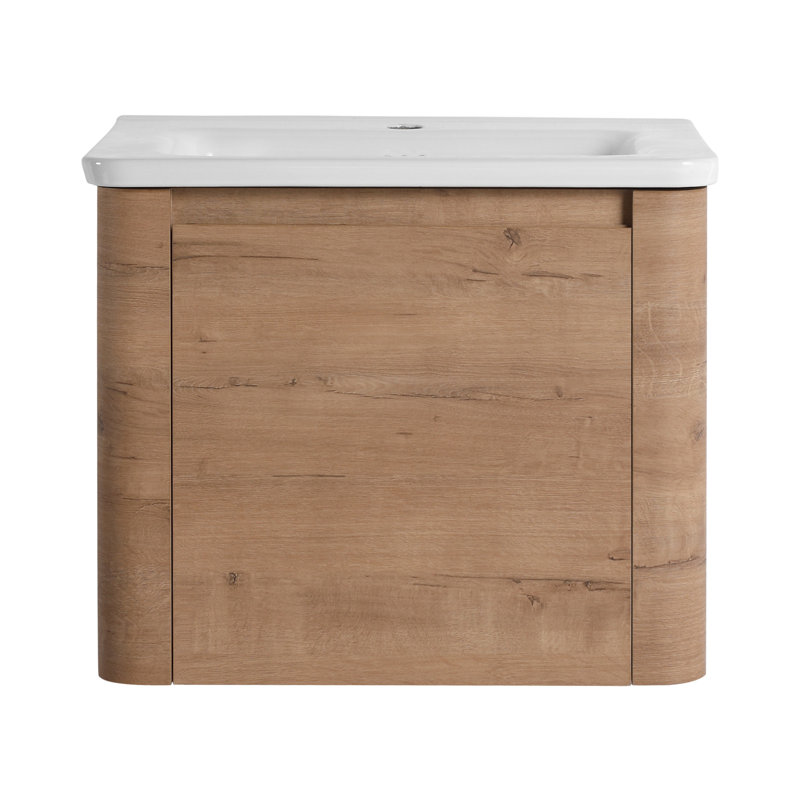 Meuble-lavabo moderne de 24 po avec lavabo en céramique blanc, grand rangement au bas et charnières pour une porte silencieuse fonctionnelle de 24 po à fermeture en douceur, résistance aux égratignures de surface