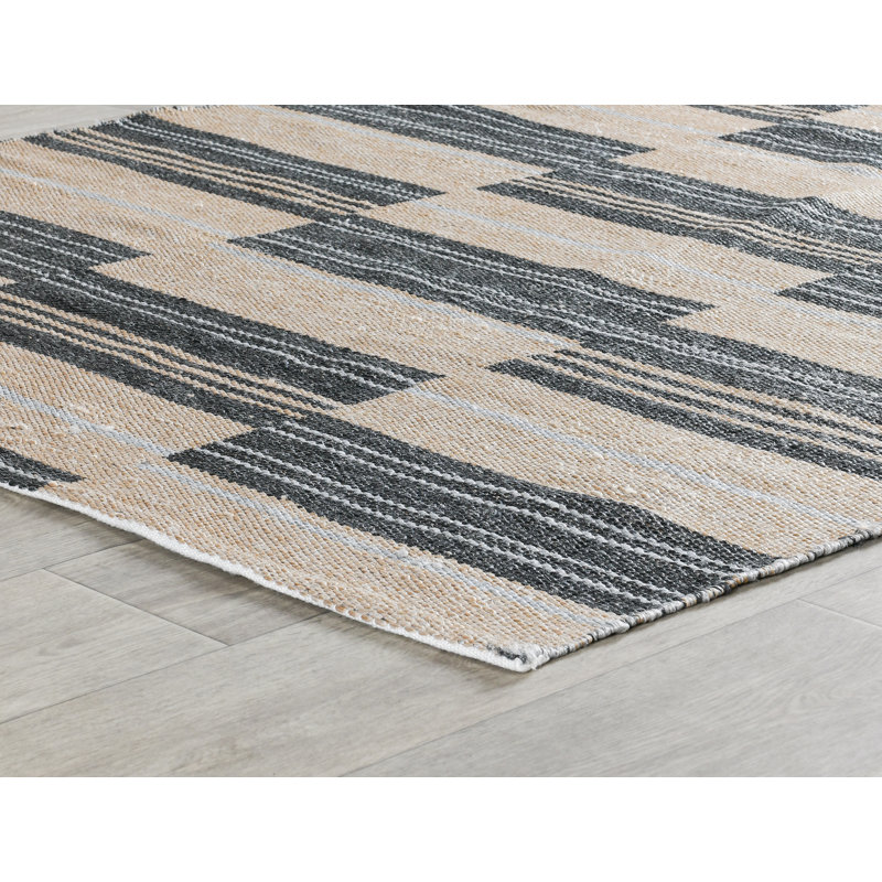 Boulder 2X3 Indoor Outdoor Handwoven Stripe Charcoal Area Rug By Kosas Home, Rectangle 5' x 8'
