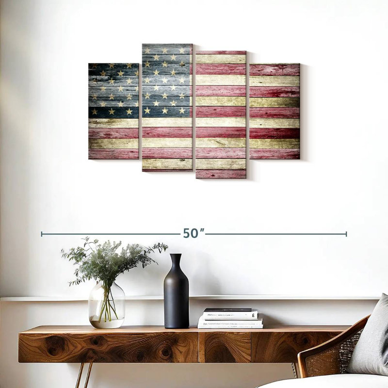 «Wooden American Flag», reproduction sur toile, H 36 po x l 22 po x P 1 po