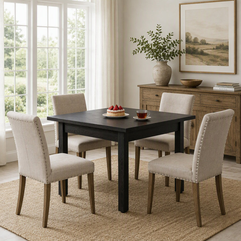 Mid-Sized Rustic Square Dining Table, Solid Wood Leg Aesthetic Kitchen Table, Multi-Functional Minimalist Accent Table for Home Decor