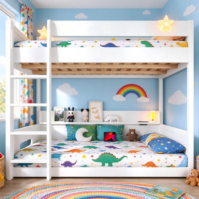 Premium Queen-Over-Queen Solid Wood Bunk Bed with Storage Shelves, Dual USB Charging Stations & Safety Ladder