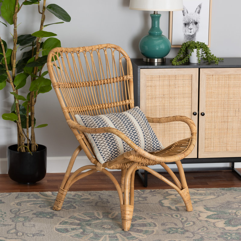 Handcrafted Natural Rattan Bohemian Accent Chair with Curved Backrest
