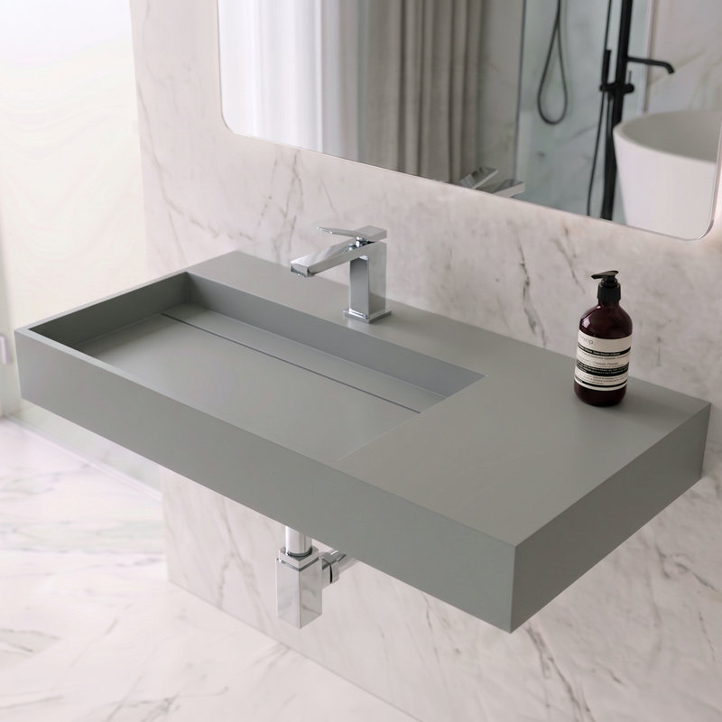 Lavabo de salle de bain mural rectangulaire 36 "avec lavabo gauche et comptoir Juniper - Gris, avec trou pour robinet, Gris