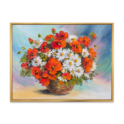 Nature morte au bouquet de coquelicots et de marguerites - Peinture sur toile