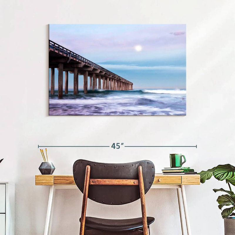 Plein lune au-dessus de Scripps Pier, H 26 po x l 39 po