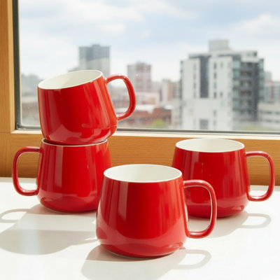 16Oz Ceramic Coffee Mug Set (4 Pieces), Stackable Latte Mugs, Microwave/Dishwasher/Oven Safe, Housewarming Gift, Red