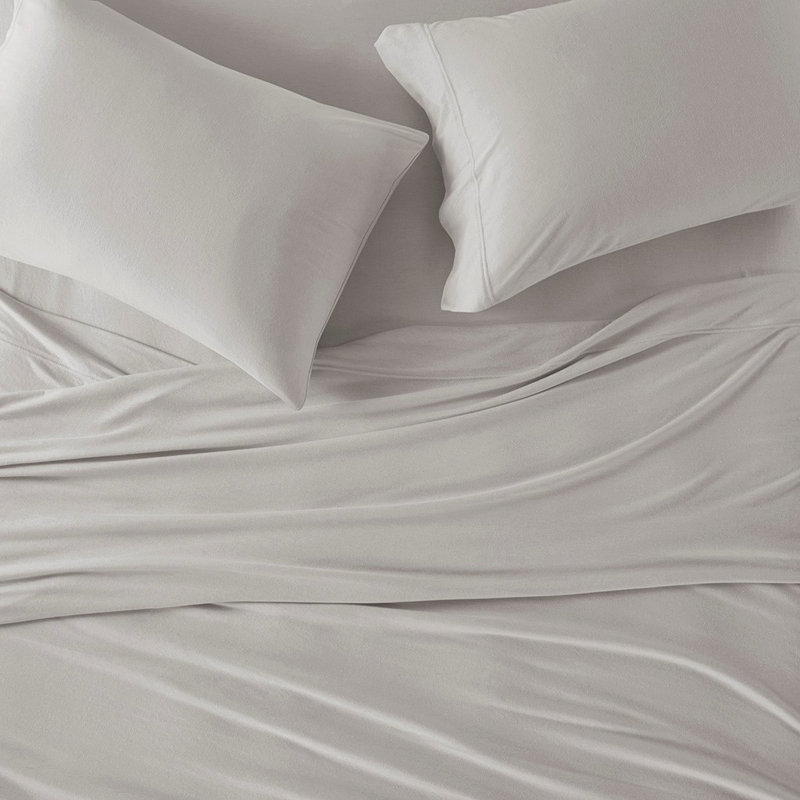 Ensemble de draps en tricot de coton toutes saisons Gracie Mills Atlas, Twin XL Sheet Set, gris