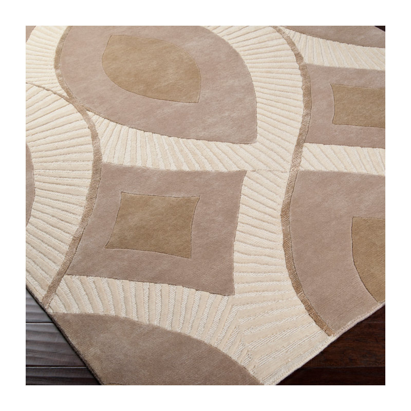Tapis ivoire en laine crocheté à la main Syn, Rectangle 5 pi x 8 pi