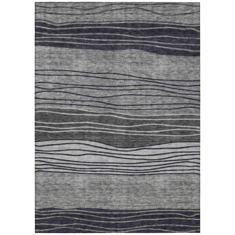 Tapis extérieur gris lavable rayé gris anthracite 3 pi x 5 pi