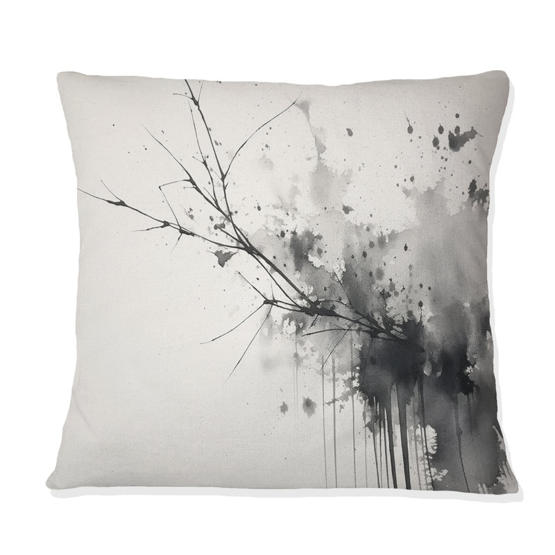 Coussin noir et blanc Pure Serenity I - Abstract Minimalisme, 16" x 16"