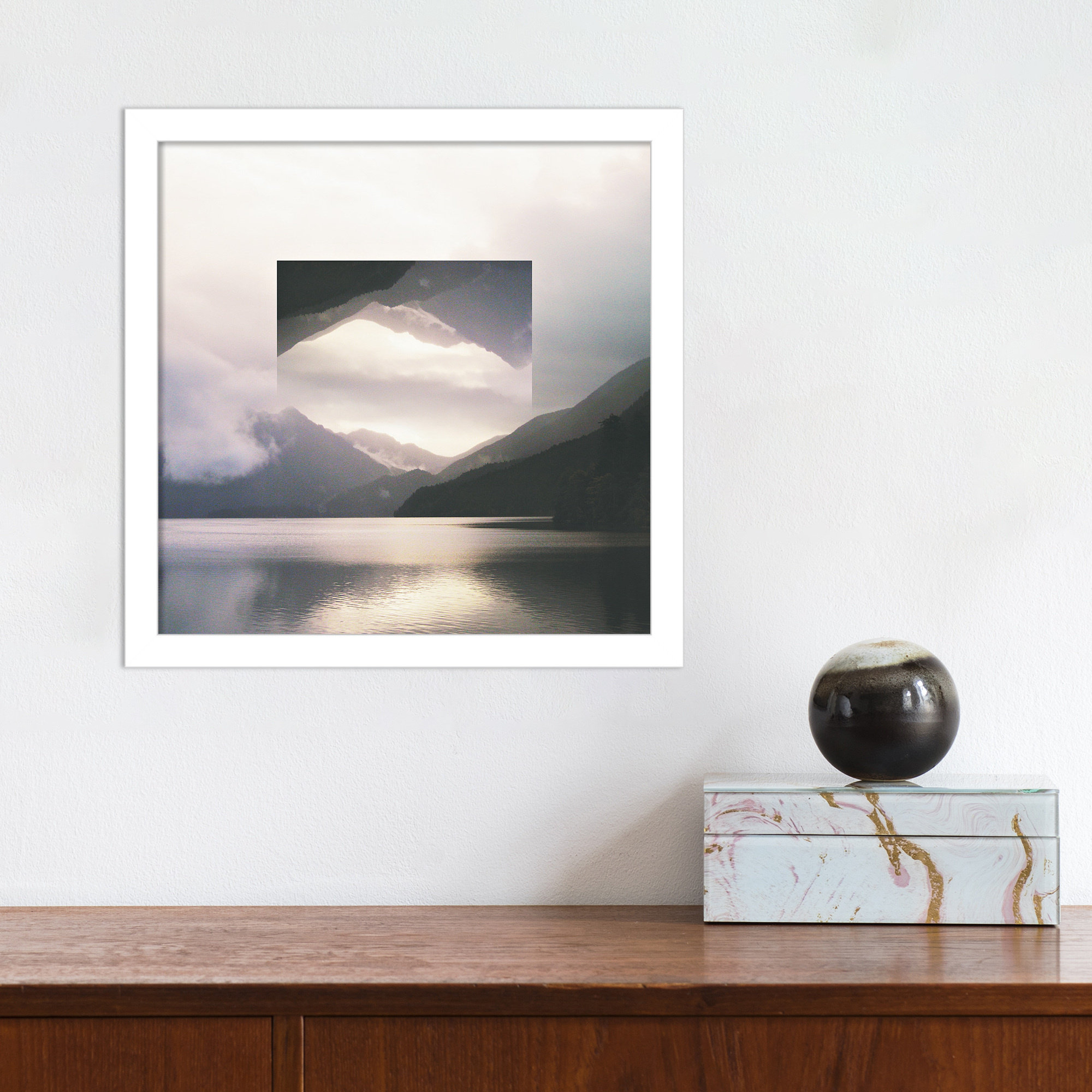 Reflected Landscape by Laura Marshall, 25" H x 25" W x 1" D, White