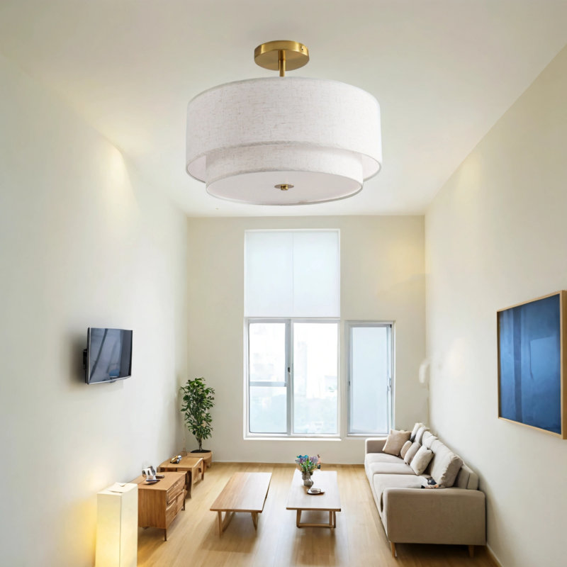 Luminaire suspendu moderne recouvert de tissu 16 pouces, Doré