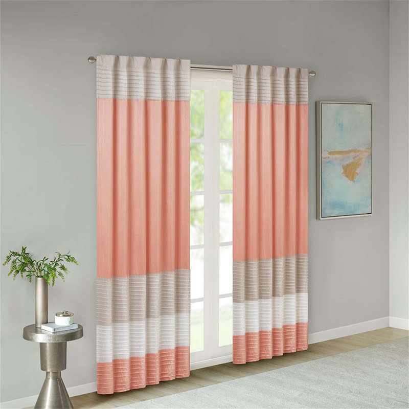 Panneau de rideau simple semi-transparent en soie Arqumedes, Multi orange
